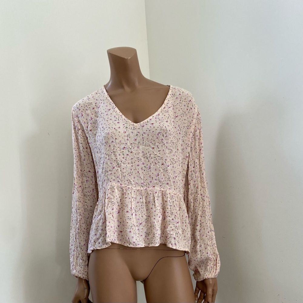 Sim & Sam pink floral peplum long sleeves top L
